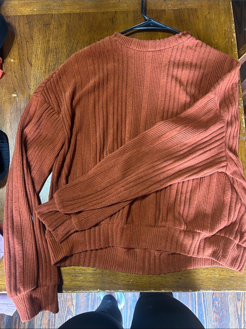 SHEIN Rust Ribbed Crewneck Sweater